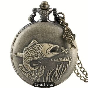New Outdoor Fishing Vintage Bronze Necklace Pocket Watch